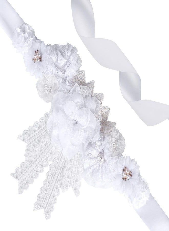 Cheerupp White Lace Boho Baby Shower Maternity Sash - White Lace Flower Theme Baby Shower Belly Belt, Mom to Be Photo Props Party Decorations - Image 1